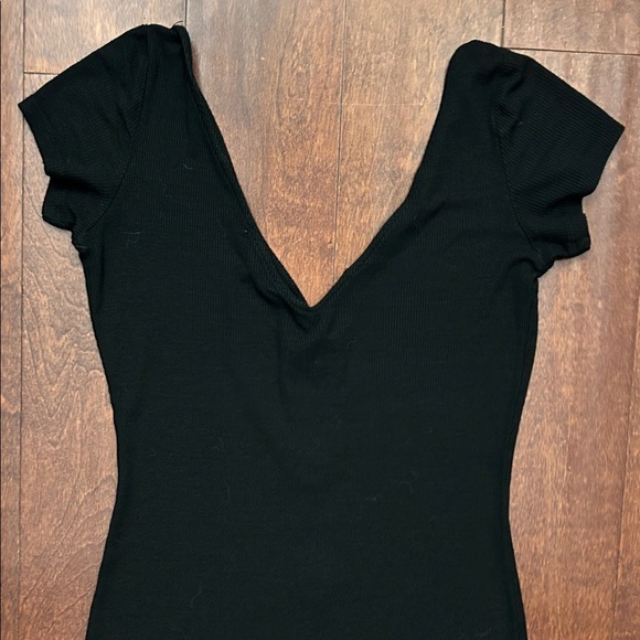 Papaya Ribbed Jersey Knit Bodycon Black Button-Front Dress, Size L - Picture 8 of 10